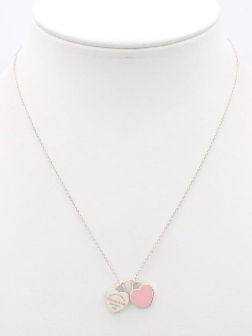 Tiffany & Co. Please Return Double Heart Tag in Pink 925 16"